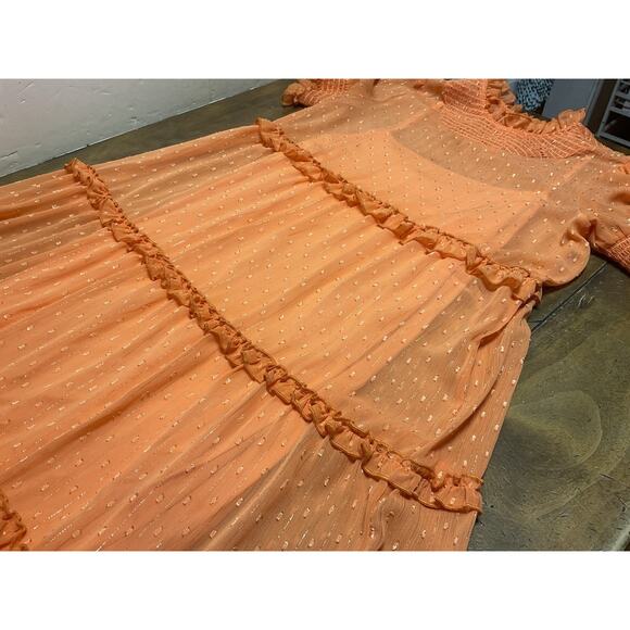 Double D Ranch Orange Ruffle Smocked Maxi Prairie Dress Large Whimsical - Picture 5 of 15